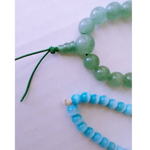 Set Of 4 Stone Elastic Bracelets Feng Shui I-Ching Vintage -  Red Blue Green - Picture 6 of 9